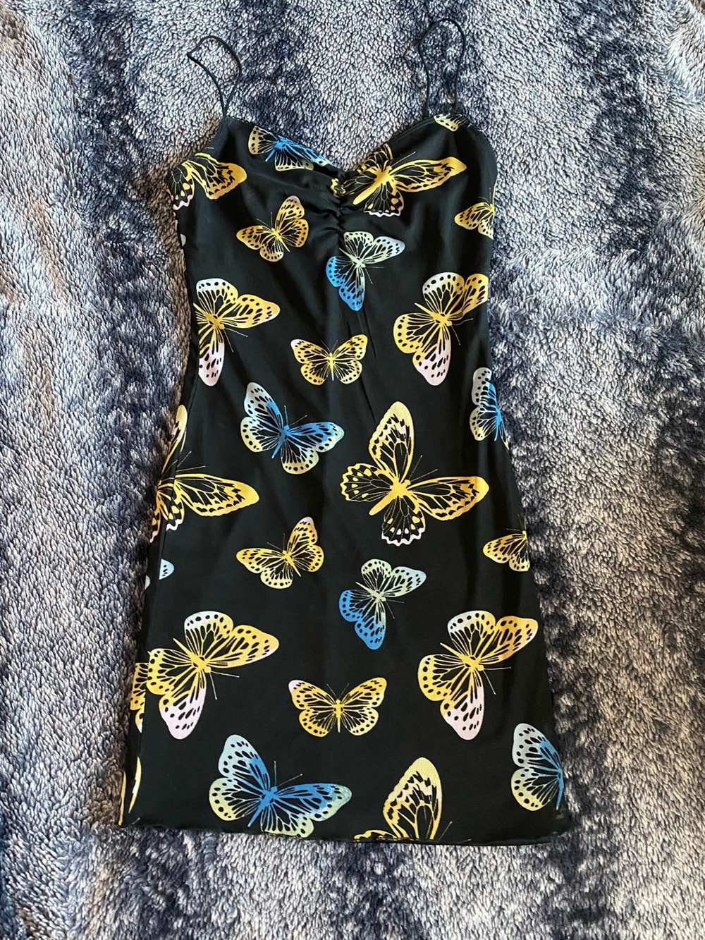 Forever 21 Women’s XS Black Butterfly Print Spaghetti Strap Mesh Mini Dress